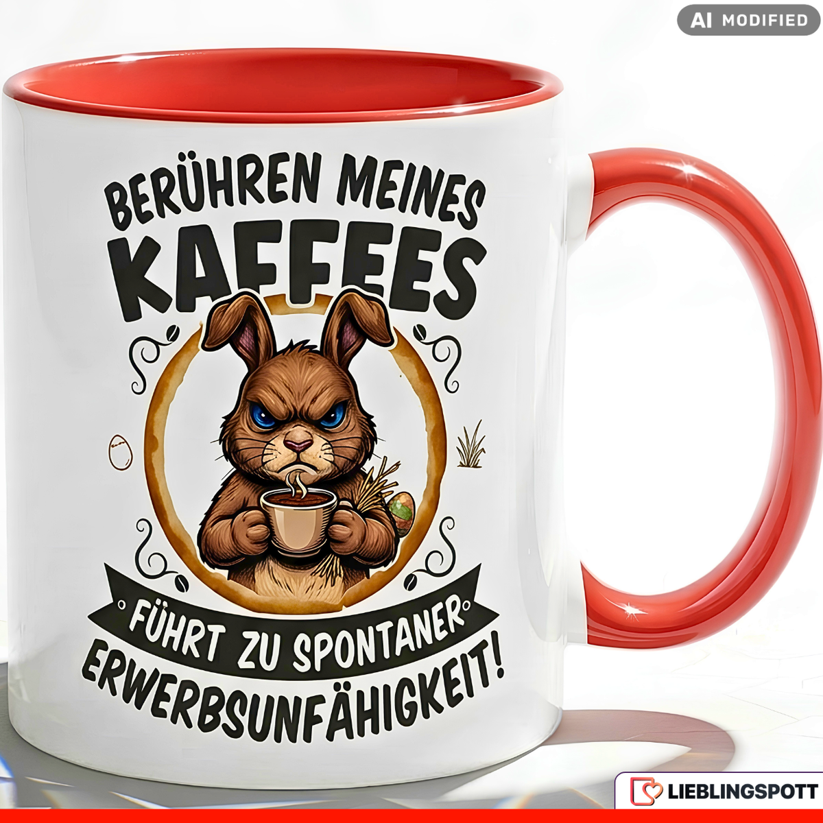 Lustige Hase Tasse Spruch Berühren meines Kaffees führt zu spontaner Erwerbsunfähigkeit – Witzige Kaffeetasse Büro Arbeit Job Humor Morgenmuffel – Geschenk Kollegen – Keramik Becher 330ml