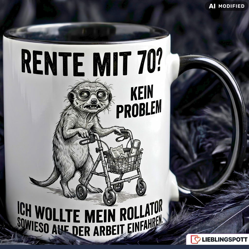 Rente Tasse Lustig Spruch Erdmännchen Rollator Geschenk Arbeit Becher 330ml