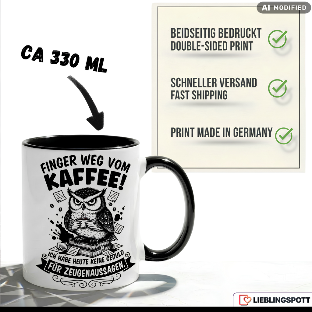 Eule Tasse Spruch Kaffee Büro Geschenk Kollege Roter Becher 330ml