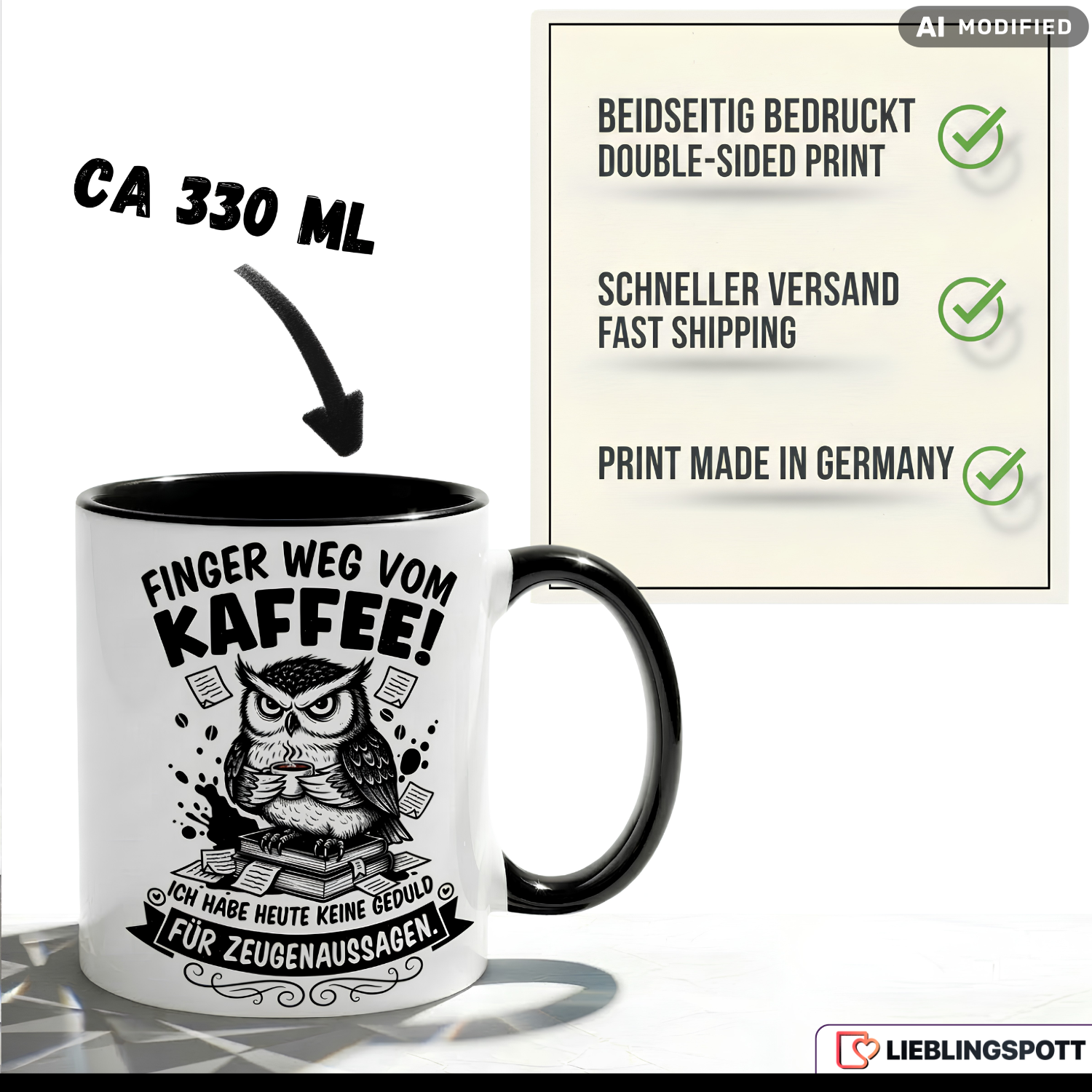 Eule Tasse Spruch Kaffee Büro Geschenk Kollege Roter Becher 330ml