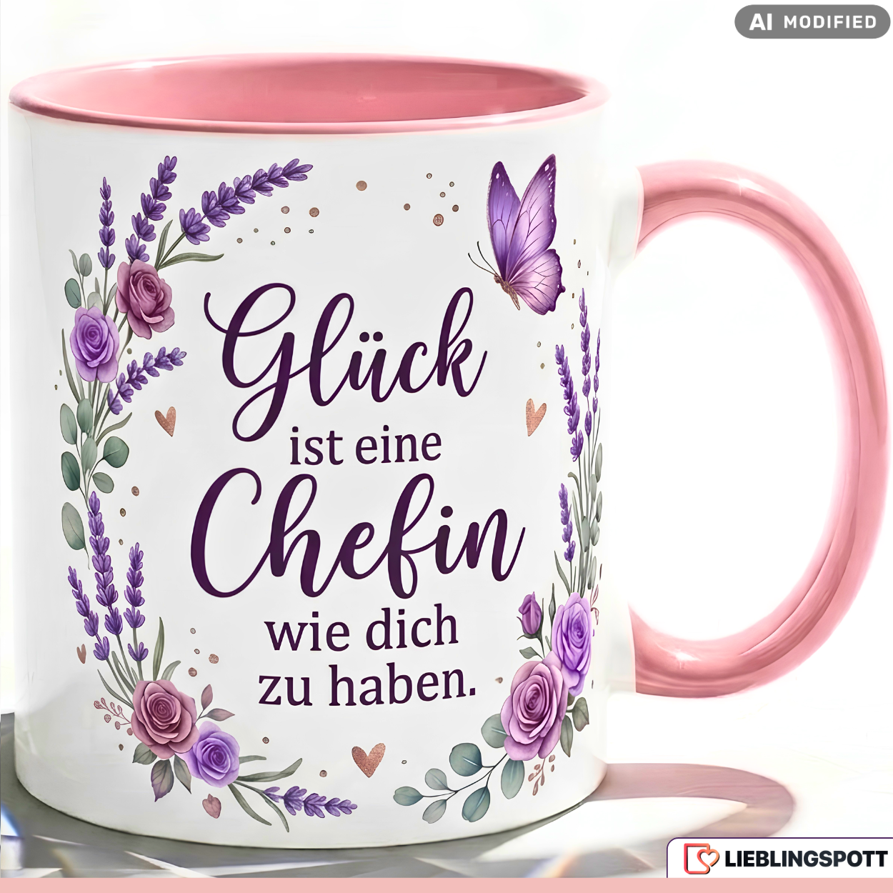 Chefin Tasse Spruch Glück Geschenk Danke Abschied Lila Becher 330ml