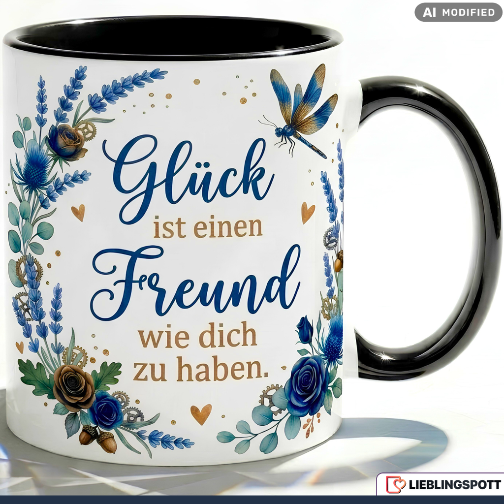 Freund Tasse Spruch Glück Geschenk Bester Danke Geburtstag Blau Becher 330ml