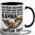 Lustige Fuchs Tasse Spruch Ich räche mich nicht Karma regelt das Hintern Tritt – Witzige Kaffeetasse Büro Arbeit Job Humor Sarkasmus – Geschenk Kollegen Chef – Keramik Becher 330ml