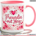 Freundin Tasse mit Herz Spruch Geschenk Geburtstag Rosa Becher 330ml