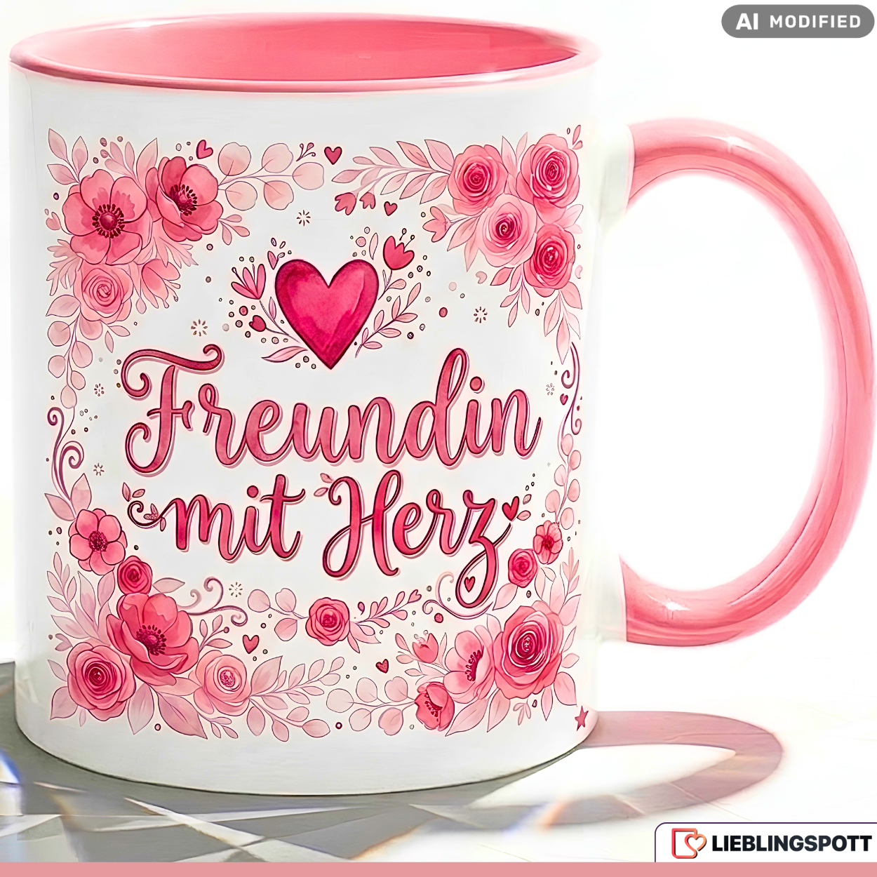 Freundin Tasse mit Herz Spruch Geschenk Geburtstag Rosa Becher 330ml