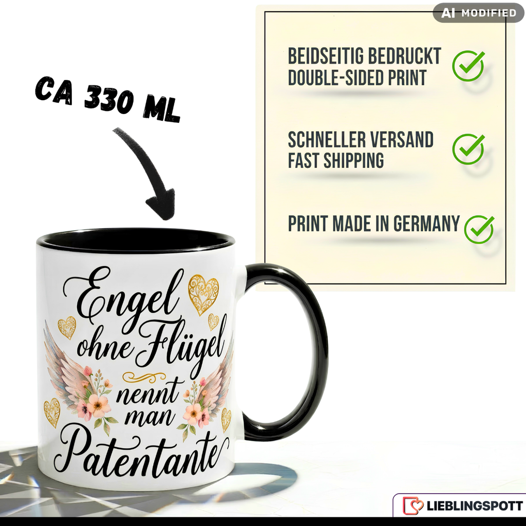 Patentante Tasse Spruch Engel ohne Flügel Geschenk Rosa Becher 330ml