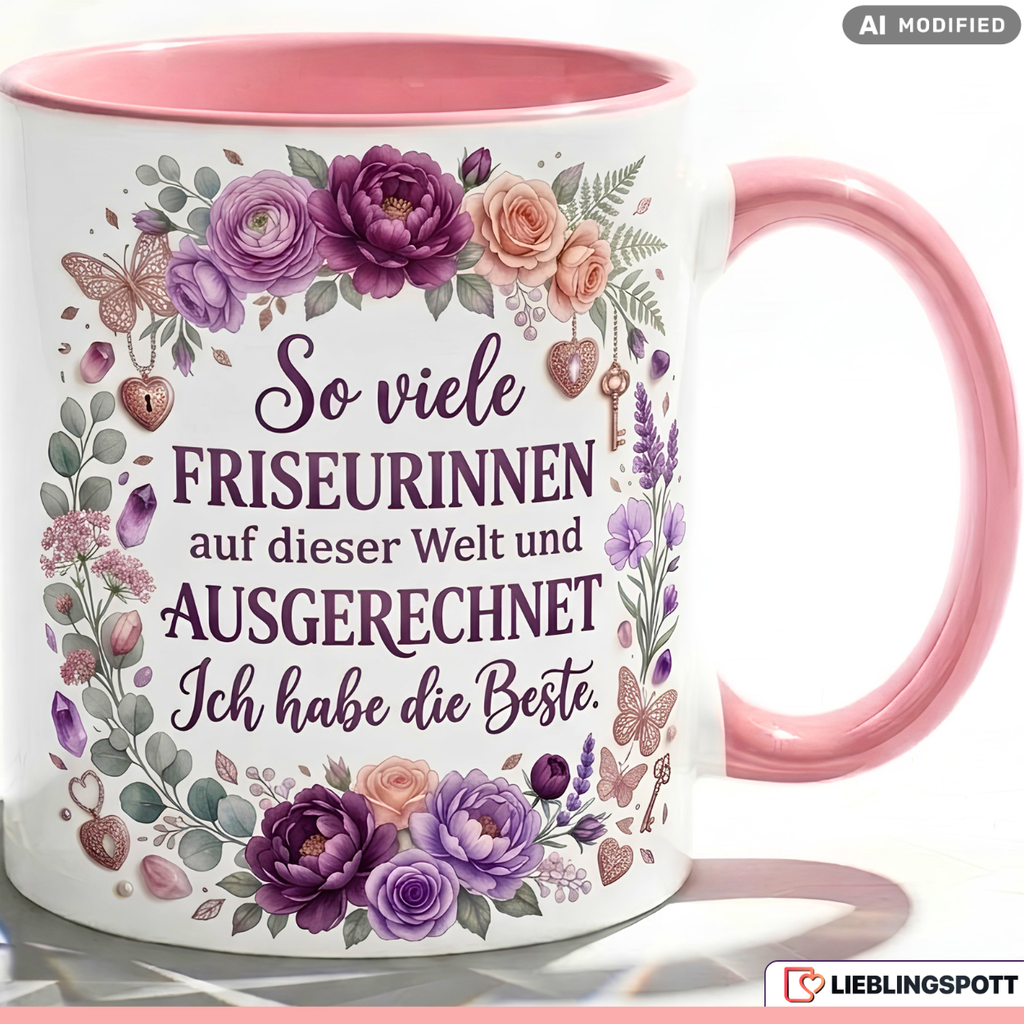 Friseurin Tasse Spruch Beste Geschenk Danke Geburtstag Rosa Becher 330ml