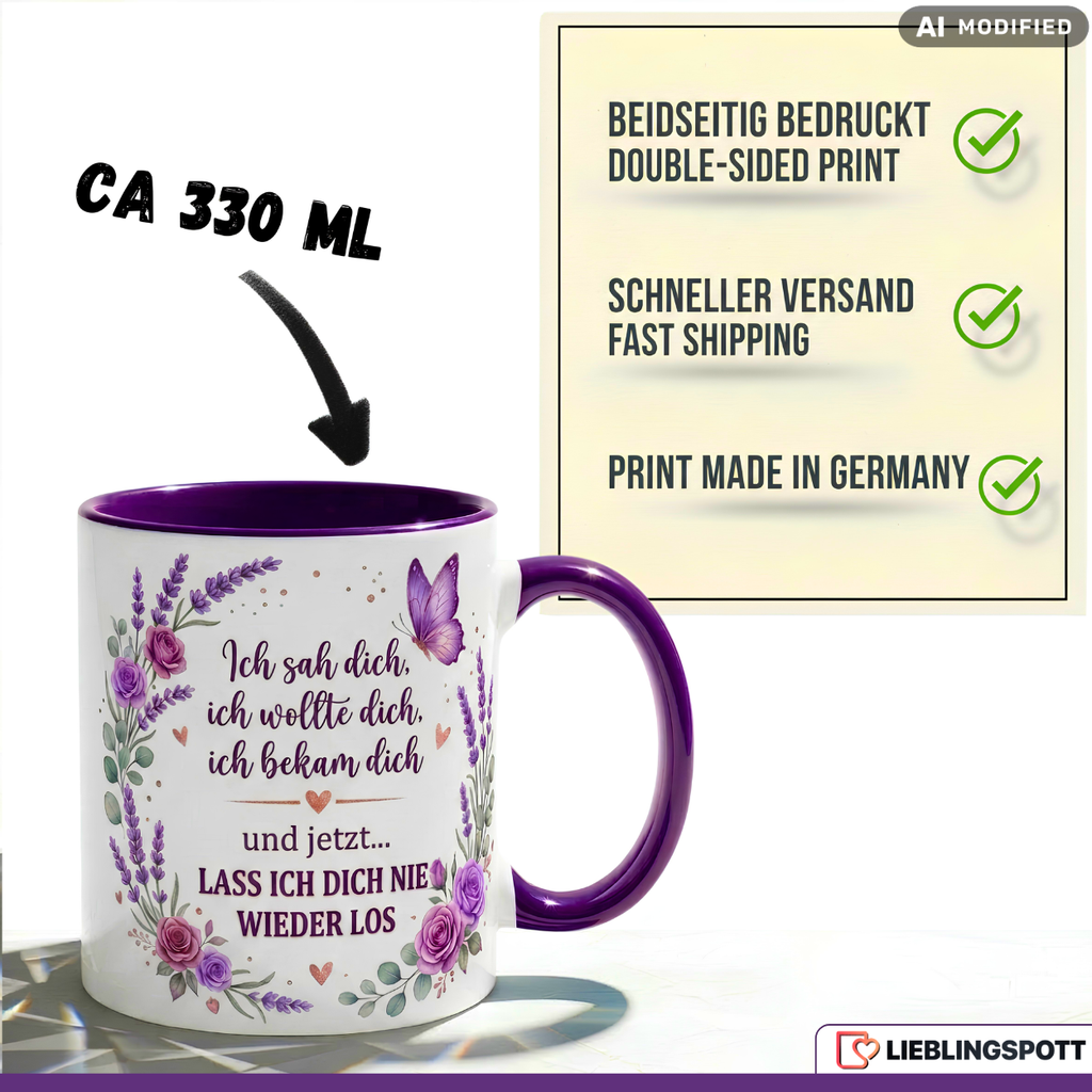 Liebe Tasse Spruch Partner Geschenk Jahrestag Geburtstag Lila Becher 330ml