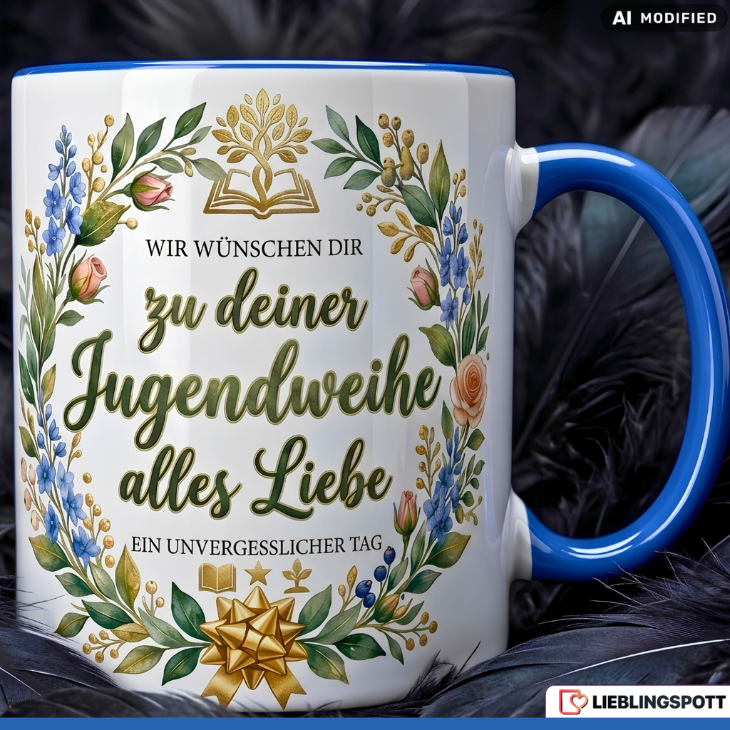 Jugendweihe Tasse Spruch Geschenk alles Liebe Blauer Becher 330ml (Kopie)