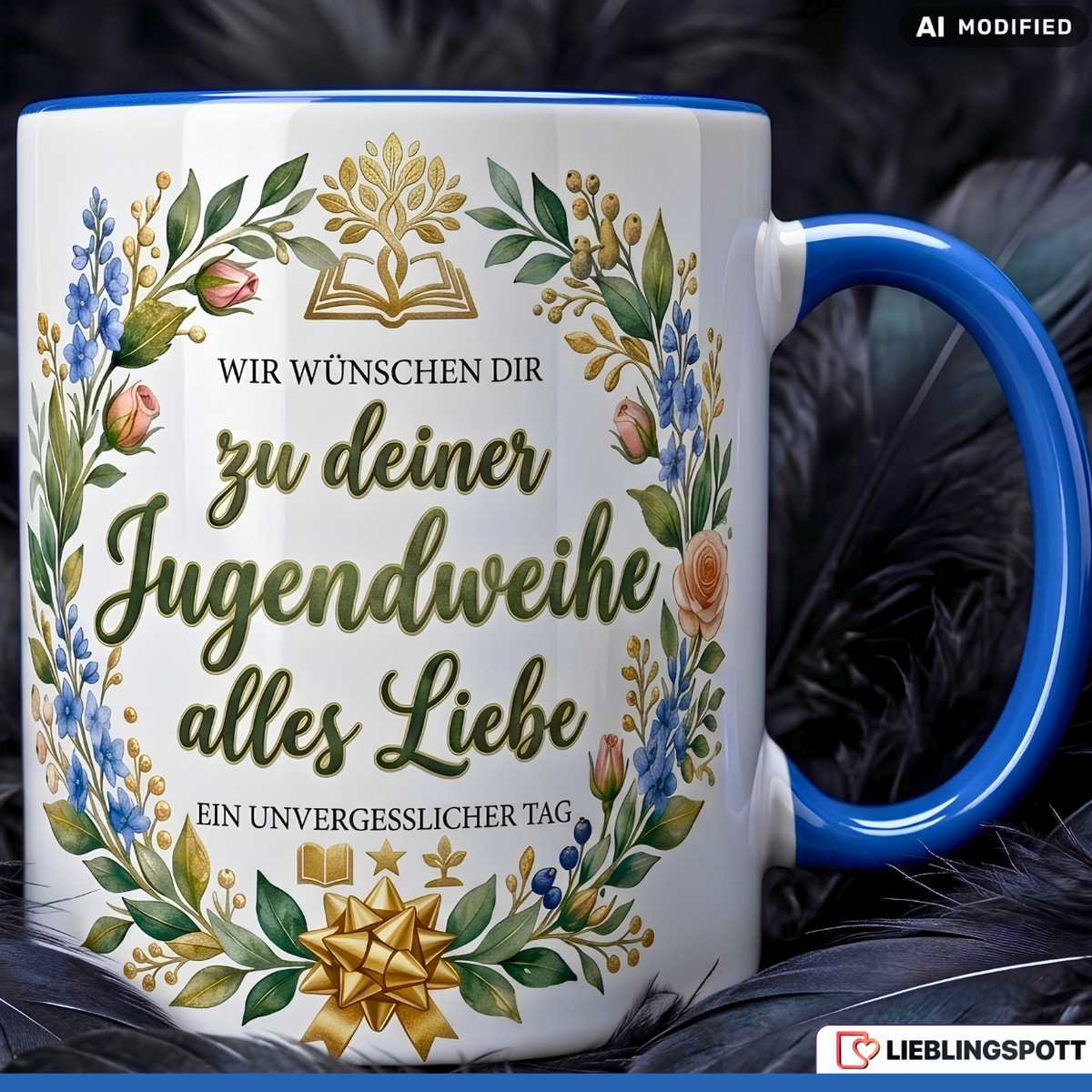 Jugendweihe Tasse Spruch Geschenk alles Liebe Blauer Becher 330ml (Kopie)