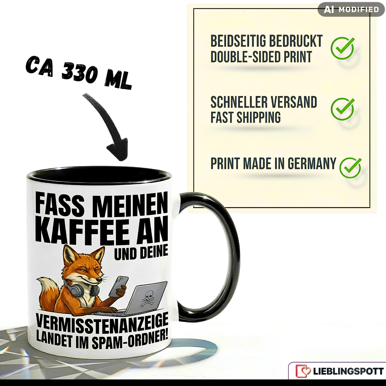 Fuchs Tasse Spruch Büro Kaffee Geschenk Kollege Roter Becher 330ml