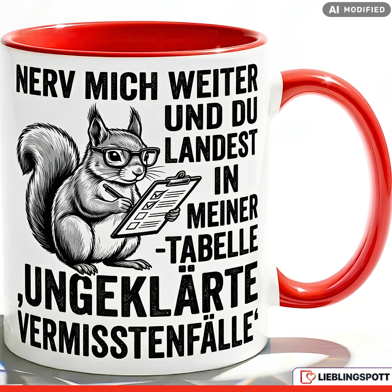 Witzige Eichhörnchen Tasse lila – Bürogeschenk Kollege 330ml