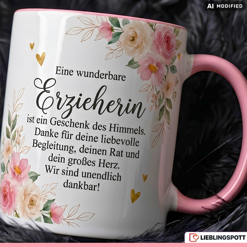 Erzieherin Tasse Spruch Dankeschön Geschenk Rosa Becher 330ml