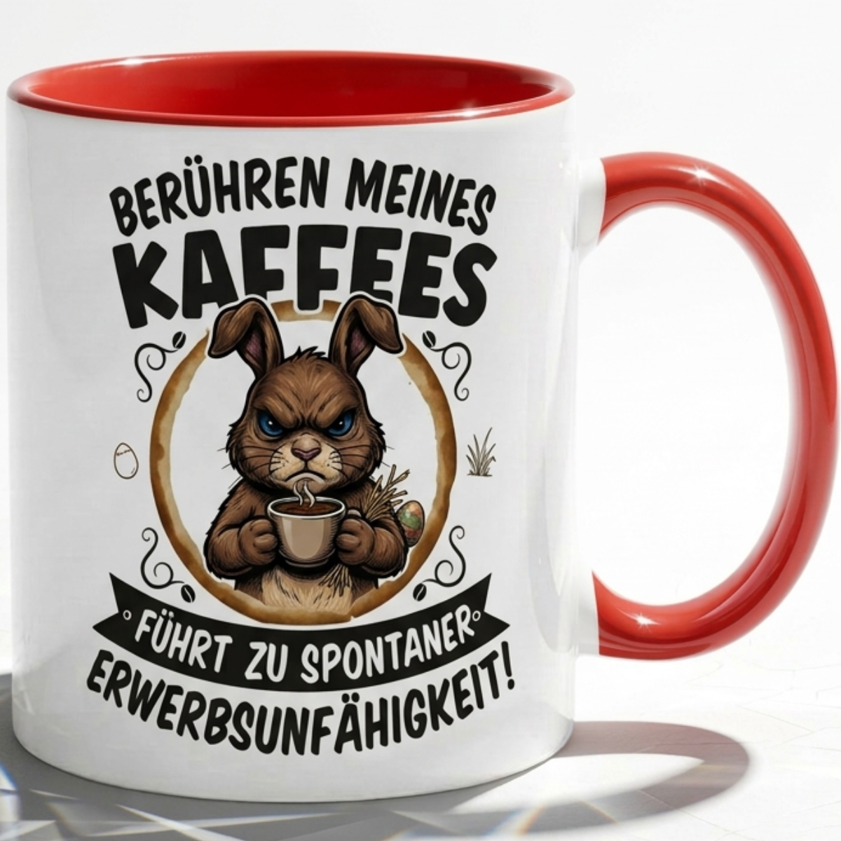 Lustige Hase Tasse Spruch Berühren meines Kaffees führt zu spontaner Erwerbsunfähigkeit – Witzige Kaffeetasse Büro Arbeit Job Humor Morgenmuffel – Geschenk Kollegen – Keramik Becher 330ml
