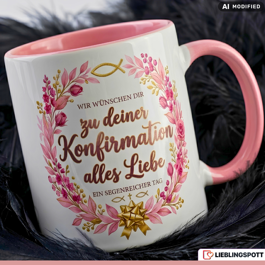 Konfirmation Tasse Spruch Geschenk alles Liebe Rosa Becher 330ml