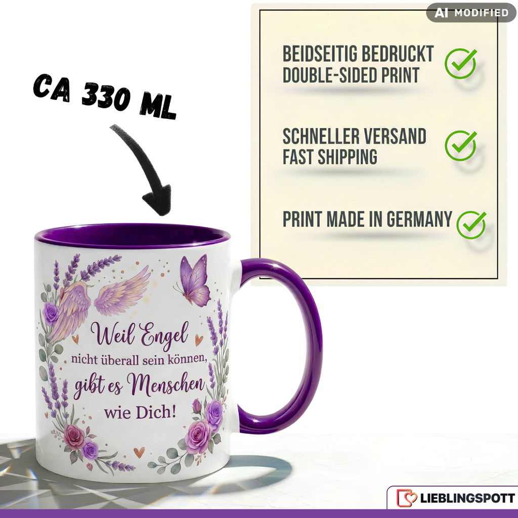 Engel Tasse Spruch Danke Geschenk Freundin Mama Rosa Becher 330ml