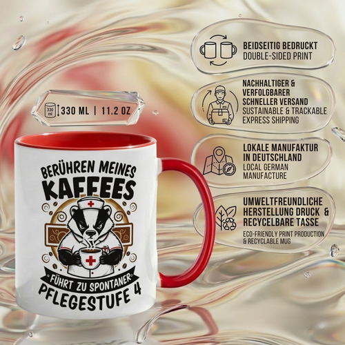 Dachs Krankenschwester Büro Kaffeetasse Pflegestufe 4 als Geschenk Kollegen mit Humor
