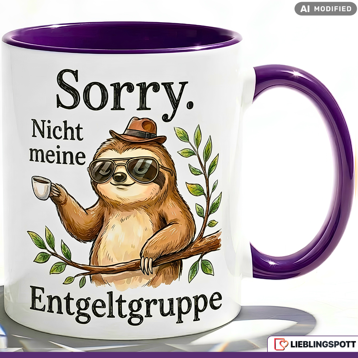 Faultier Tasse Spruch Büro Geschenke Entgeltgruppe TVöD Pinker Becher 330ml