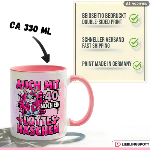 Rabbit Mug Saying 40th Birthday Gift Woman Red Mug 330ml