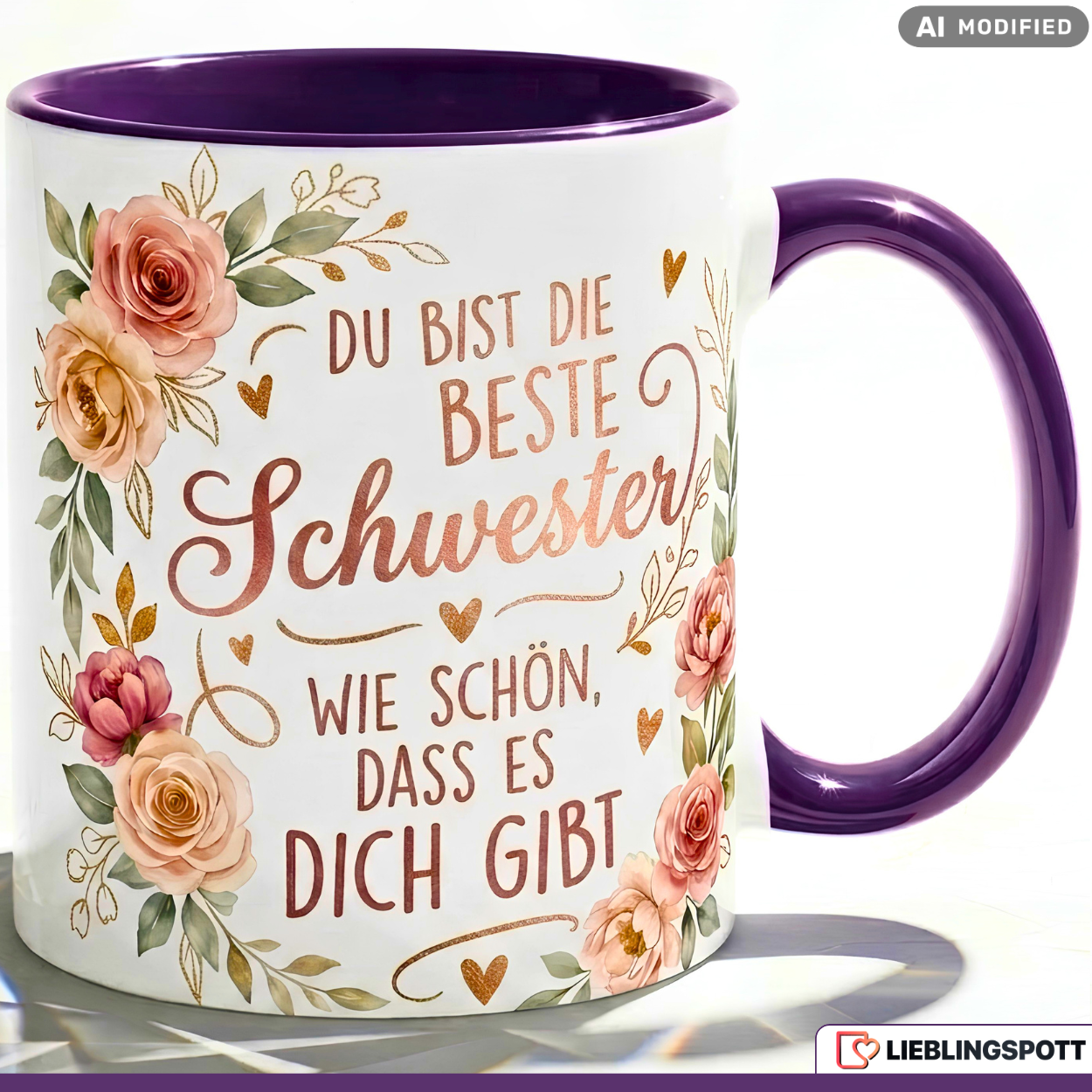 Schwester Tasse Spruch Beste Geschenk Danke Geburtstag Rosa Becher 330ml