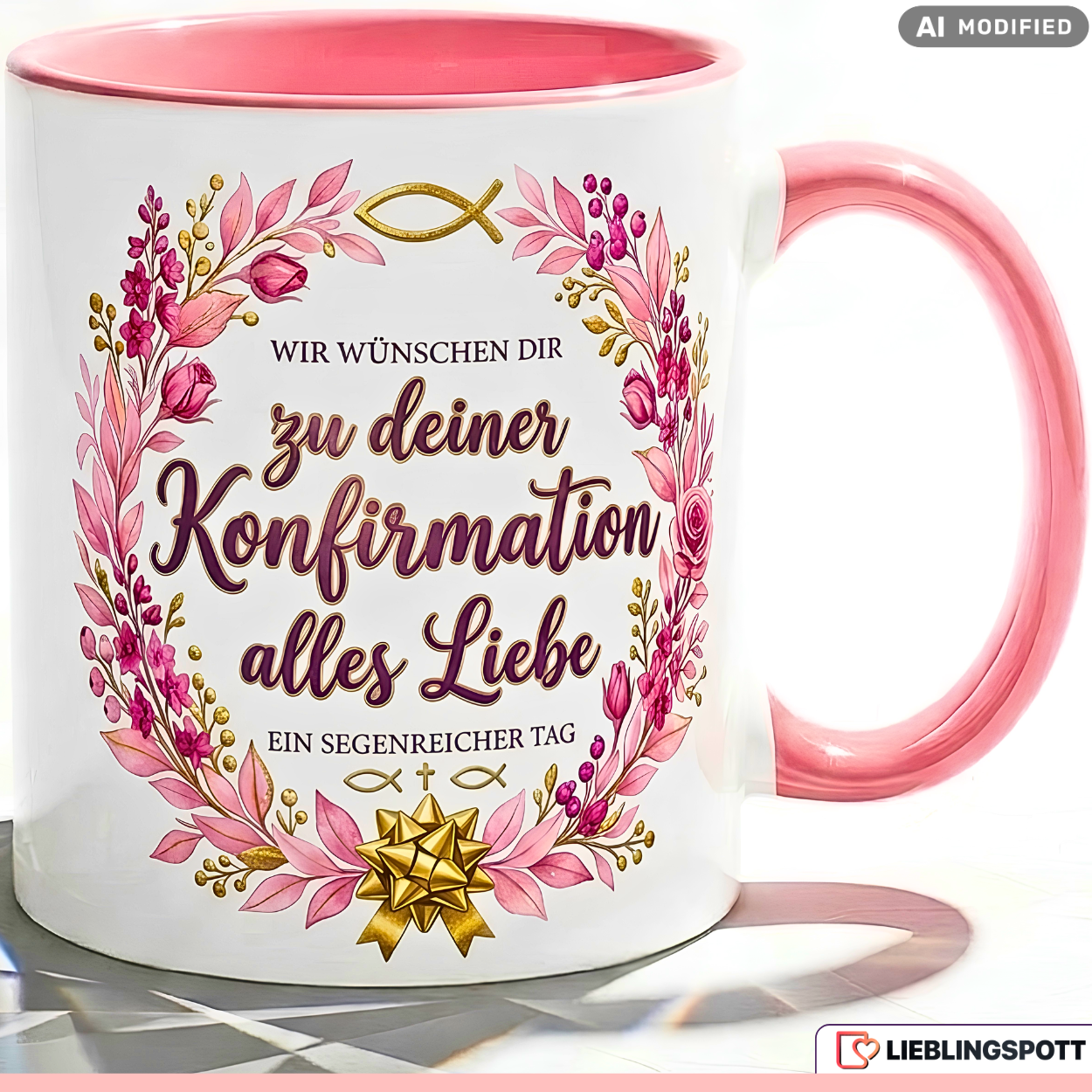 Konfirmation Tasse Spruch Geschenk alles Liebe Rosa Becher 330ml