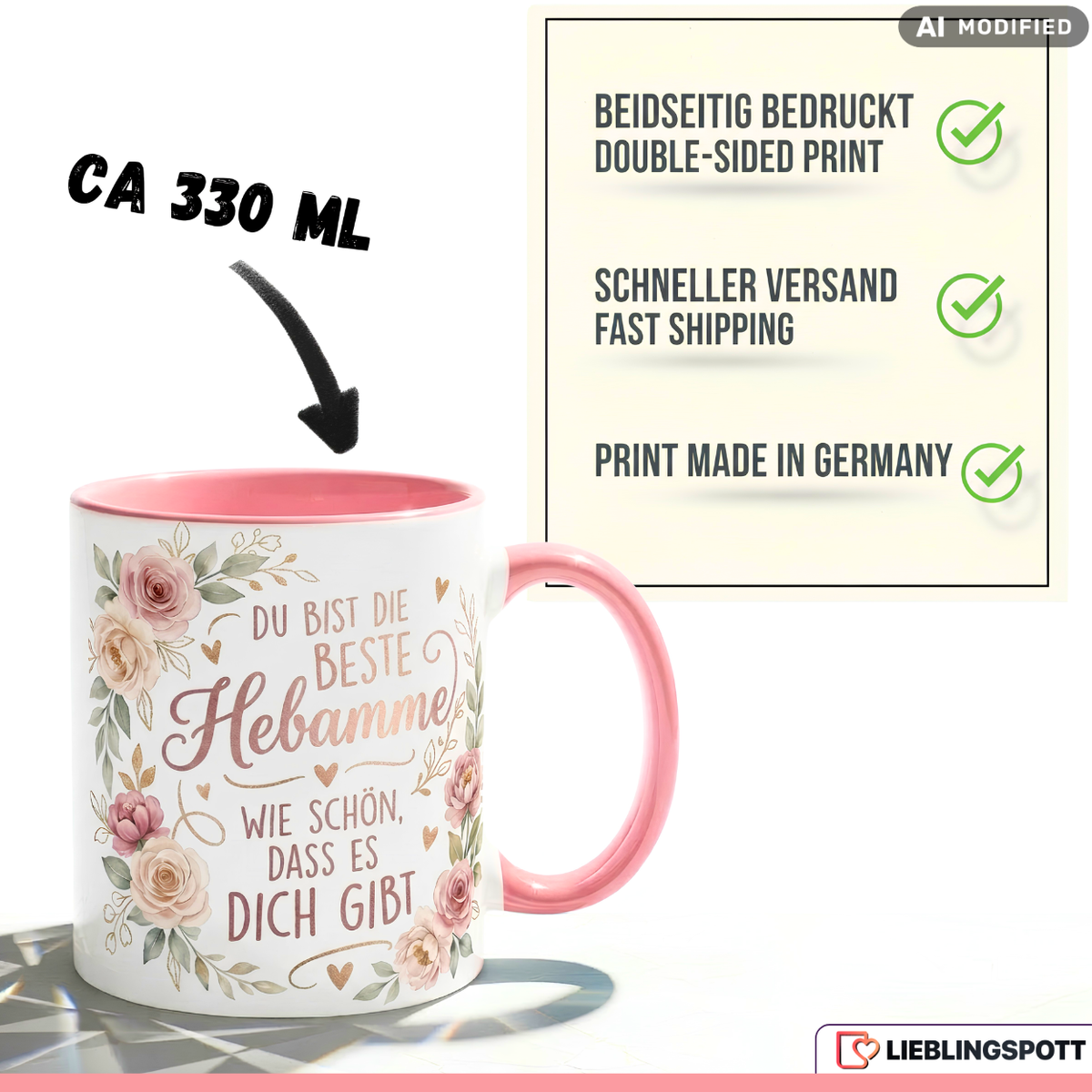 Midwife Mug Saying Best Gift Thank You Birth Pink Cup 330ml