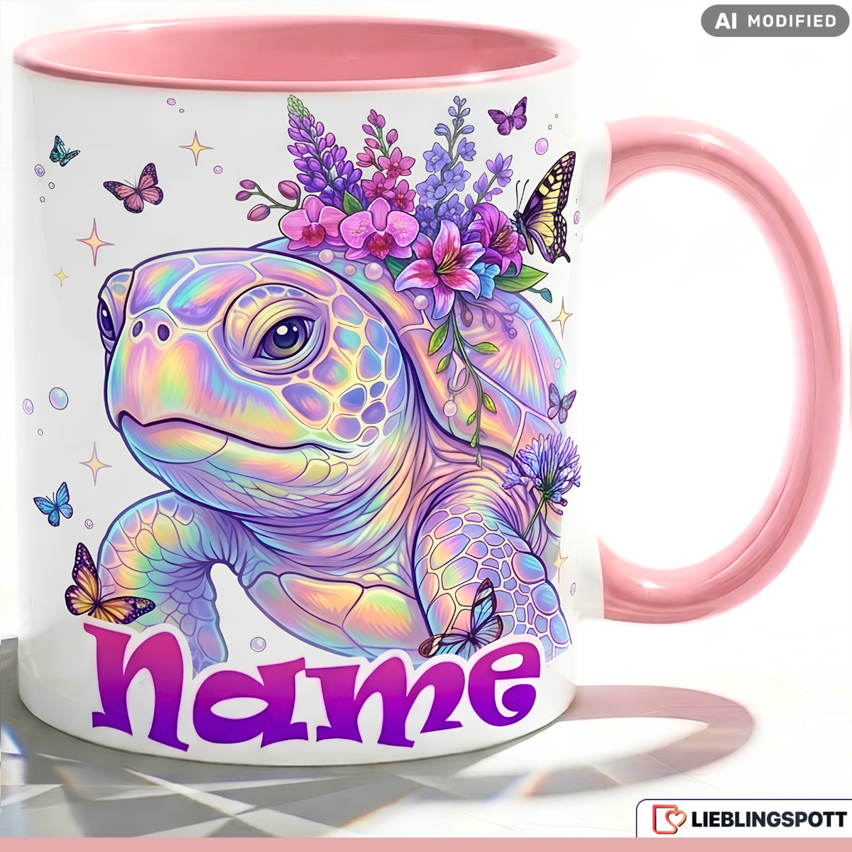 Schildkröte Tasse Name personalisiert Geschenk Mädchen Lila Becher 330ml