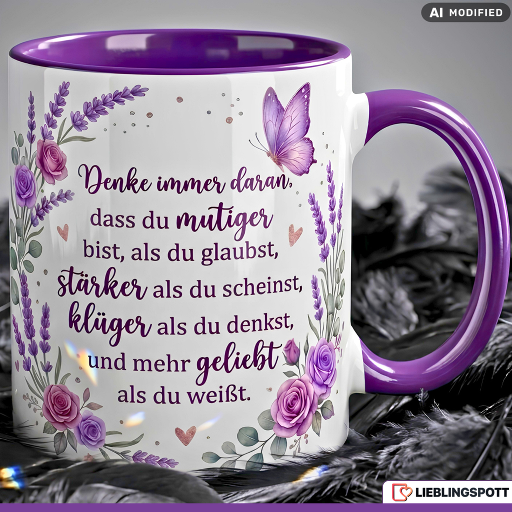 Mut Tasse Spruch Motivation Geschenk Geburtstag Lila Kaffeetasse 330ml