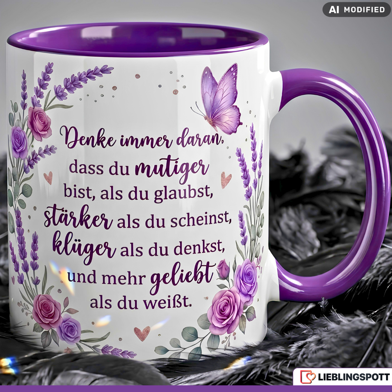 Mut Tasse Spruch Motivation Geschenk Geburtstag Lila Kaffeetasse 330ml