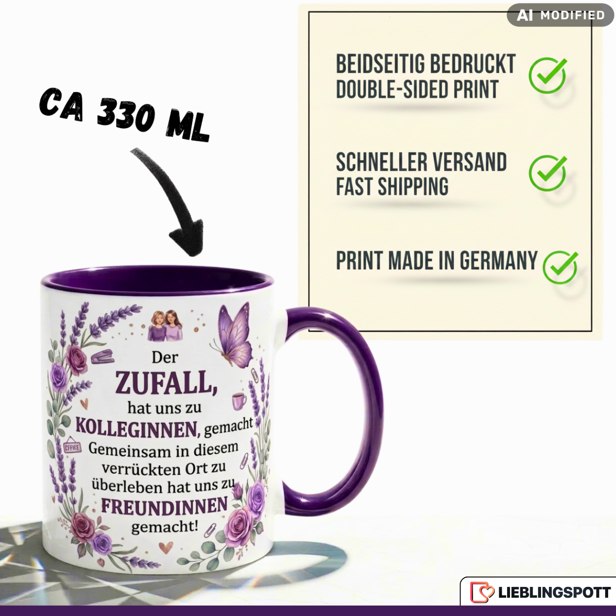Kollegin Tasse Spruch Zufall Geschenk Abschied Danke Büro Kaffeetasse 330ml