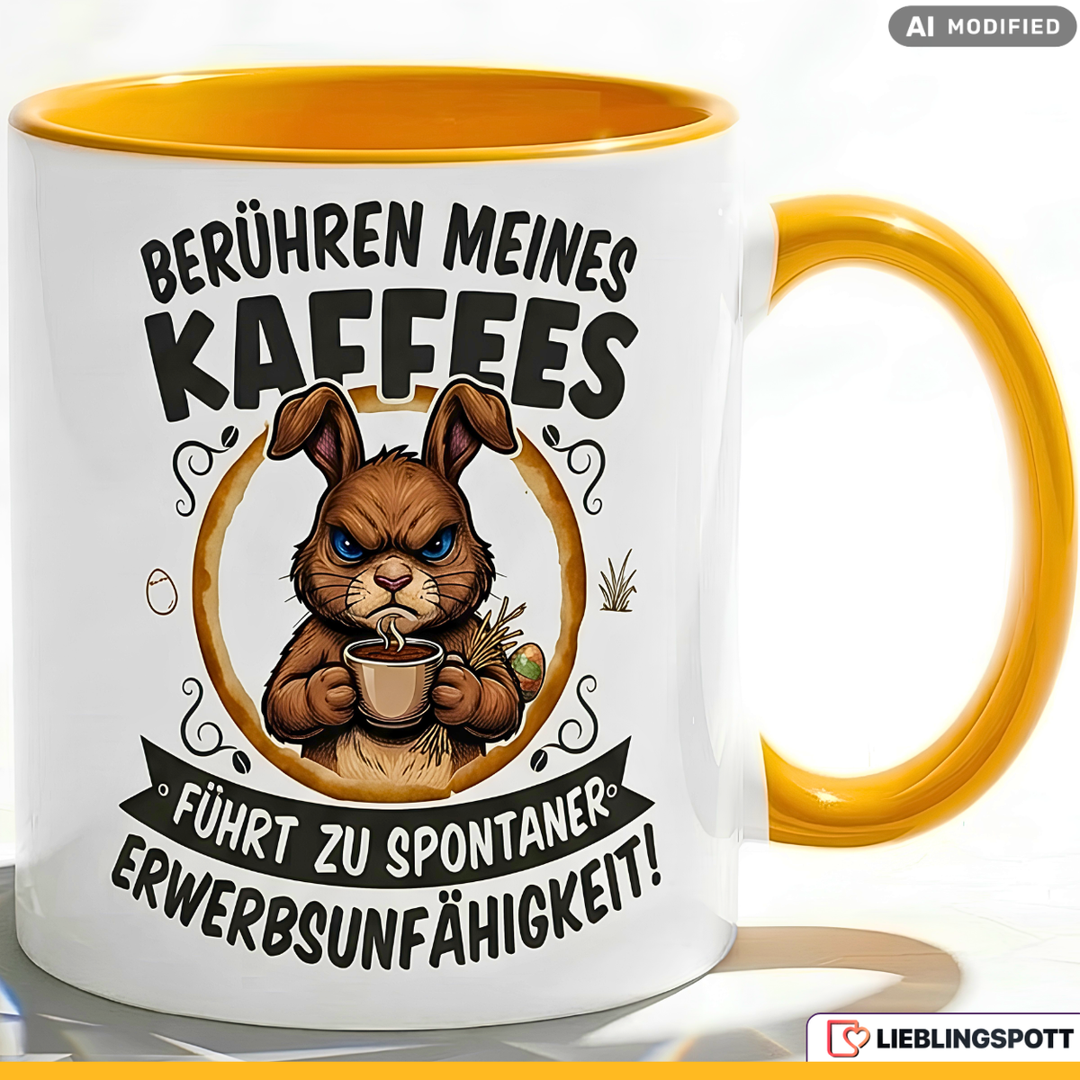 Lustige Hase Tasse Spruch Berühren meines Kaffees führt zu spontaner Erwerbsunfähigkeit – Witzige Kaffeetasse Büro Arbeit Job Humor Morgenmuffel – Geschenk Kollegen – Keramik Becher 330ml