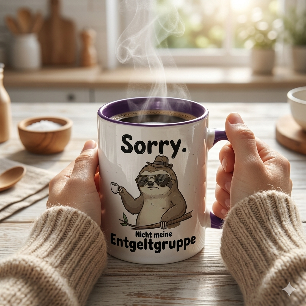 Lustige Faultier Tasse Spruch Sorry Nicht meine Entgeltgruppe – Witzige Kaffeetasse Büro Arbeit Job Humor – Geschenk Kollegen Chef Öffentlicher Dienst TVöD Beamte – Keramik Becher 330ml