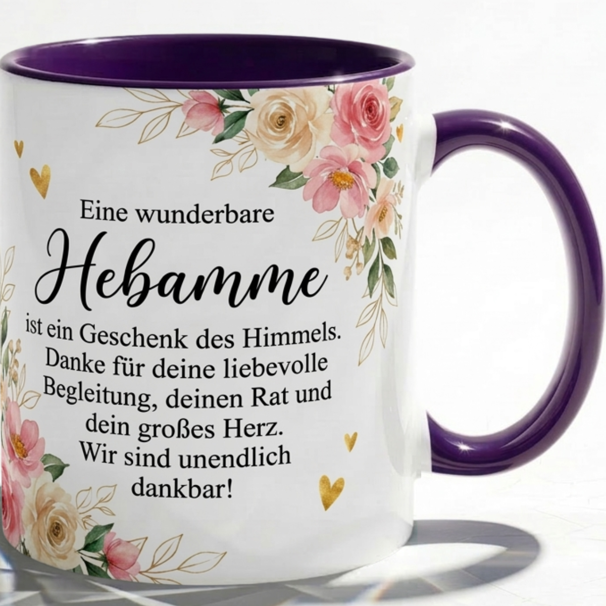 Tasse für Hebamme Geschenk mit Blumen Spruch Danke für deine Begleitung Liebe