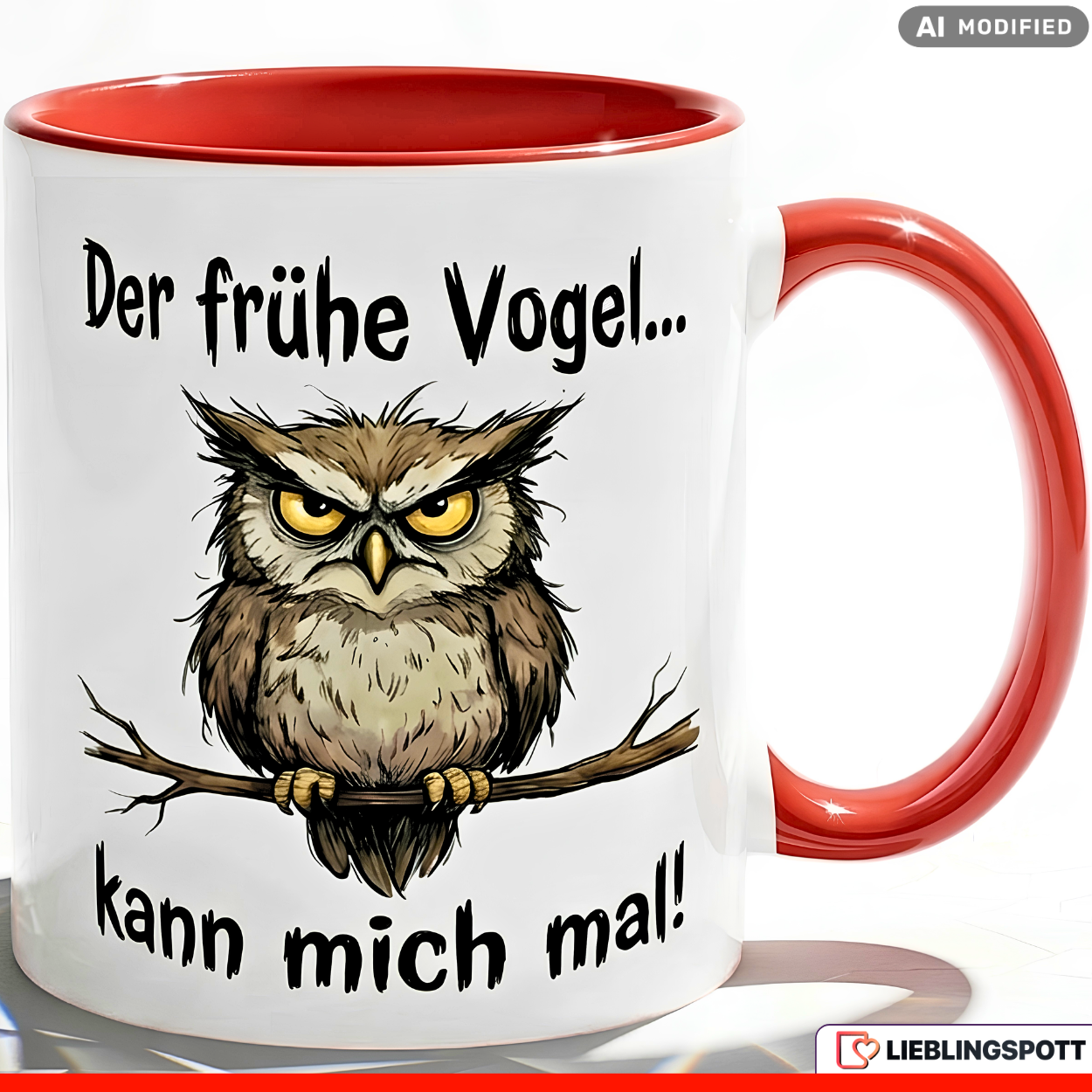 Owl Mug Saying Grumpy Morning Person Office Gift Red Cup 330ml