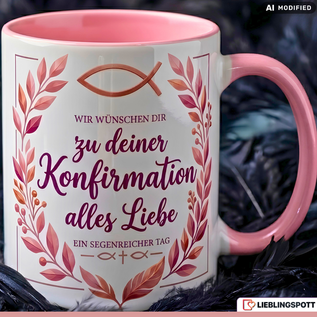 Konfirmation Tasse Spruch Geschenk alles Liebe Lila Becher 330ml