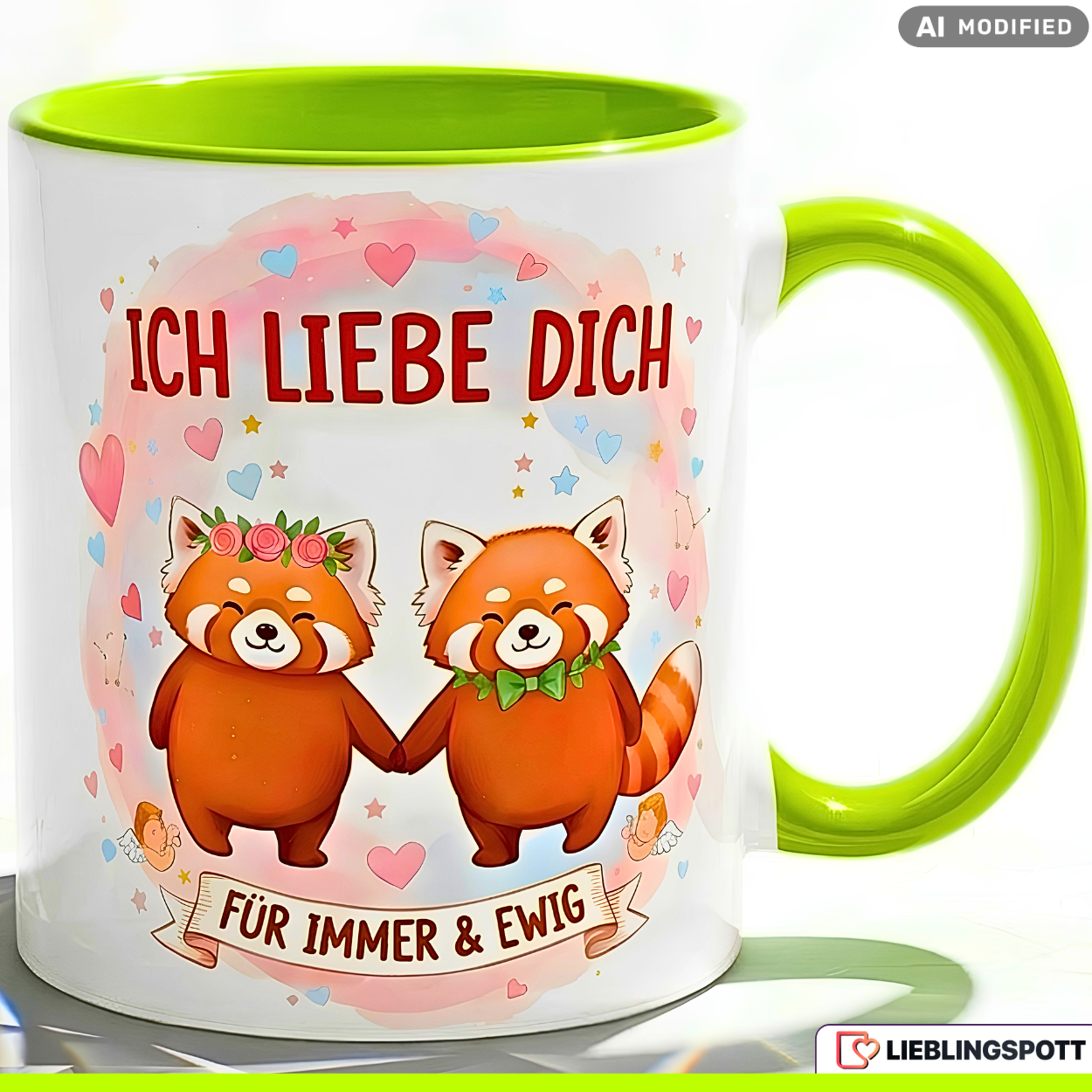 Red Panda Mug Saying I love you Gift Pink Mug 330ml