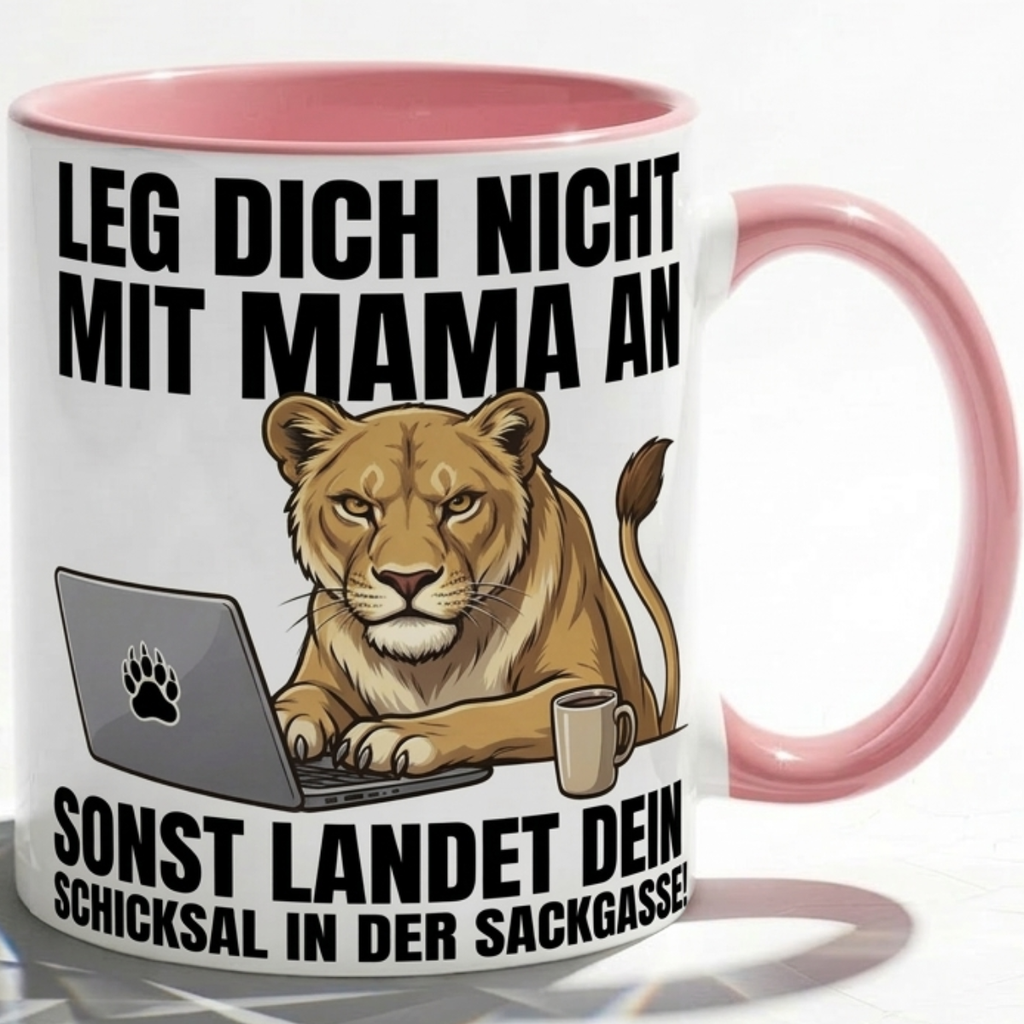 Lustige Löwin Tasse Spruch Leg dich nicht mit Mama an sonst landet dein Schicksal in der Sackgasse – Geschenk für Mutter Muttertag Geburtstag Büro Arbeit – Kaffeetasse Keramik Becher 330ml
