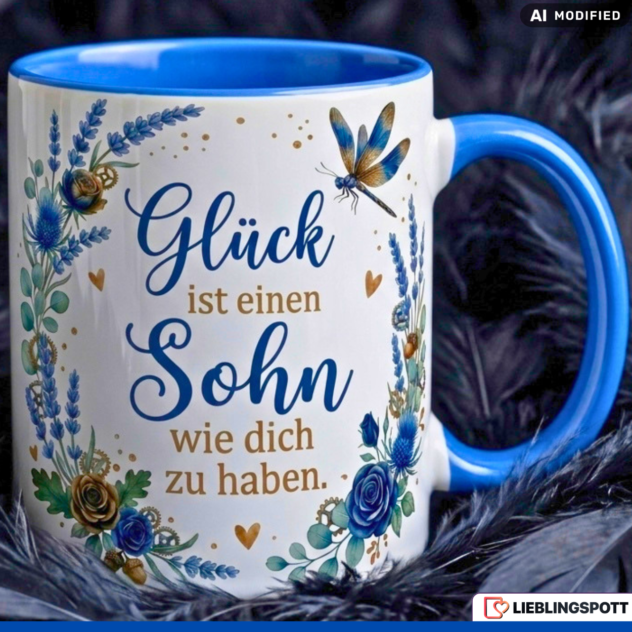Sohn Tasse Spruch Glück Geschenk Geburtstag Blau Kaffeetasse 330ml