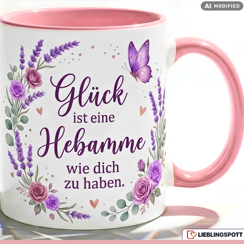 Hebamme Tasse Spruch Glück Geschenk Danke Geburtstag Lila Becher 330ml