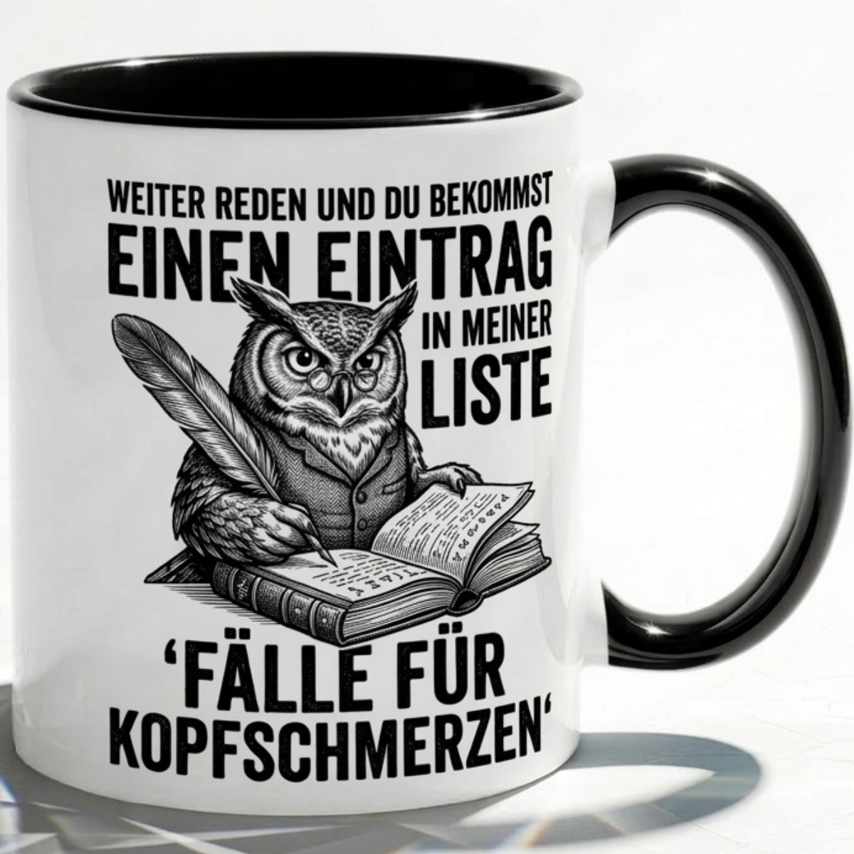 Lehrer Tasse Spruch Weiter reden und du bekommst einen Eintrag in meiner Liste – Lustiges Geschenk Kollegen Büro Humor Eule – Kaffeetasse Sarkasmus – Keramik Becher Weiß Rot Dunkelrot 330ml