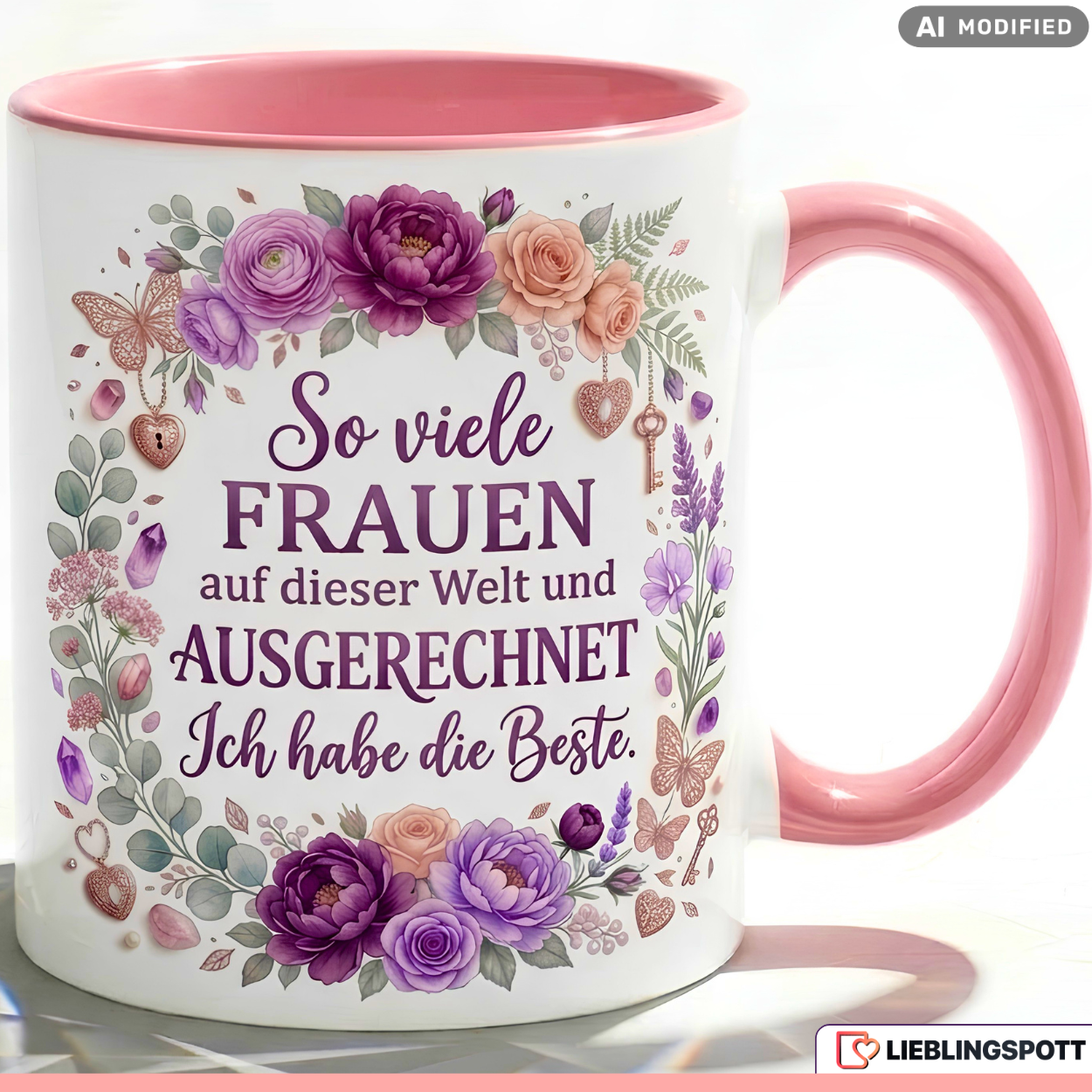 Frau Tasse Spruch Beste Geschenk Jahrestag Geburtstag Lila Becher 330ml