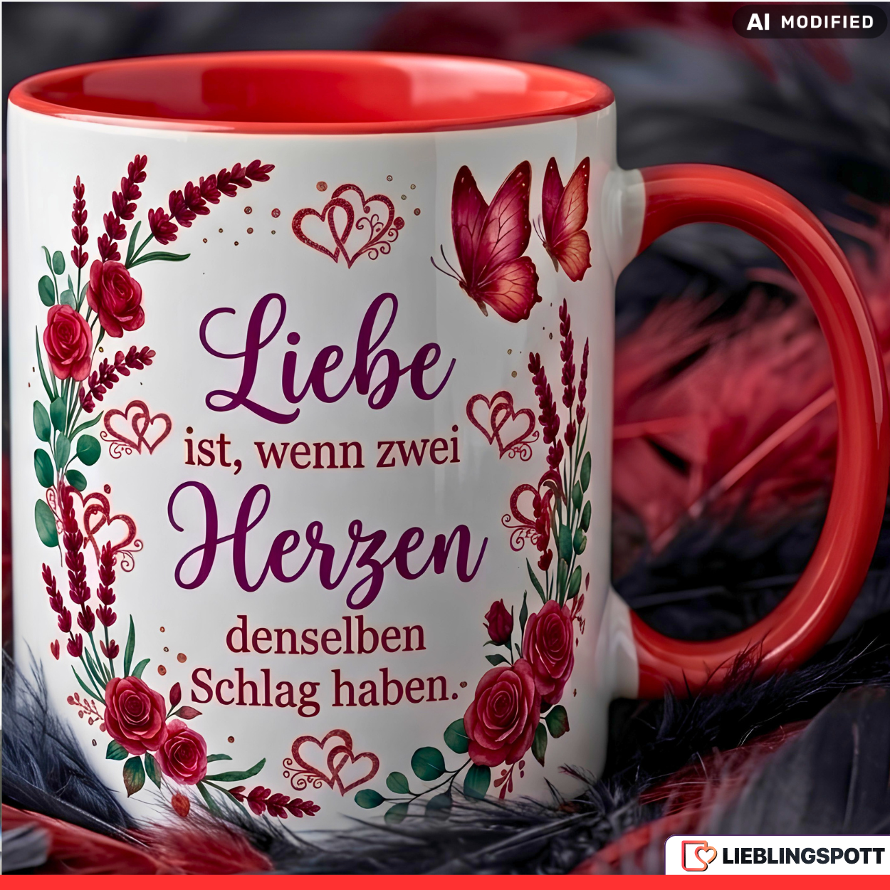 Liebe Tasse Spruch Herzen Geschenk Jahrestag Valentinstag Rot Becher 330ml
