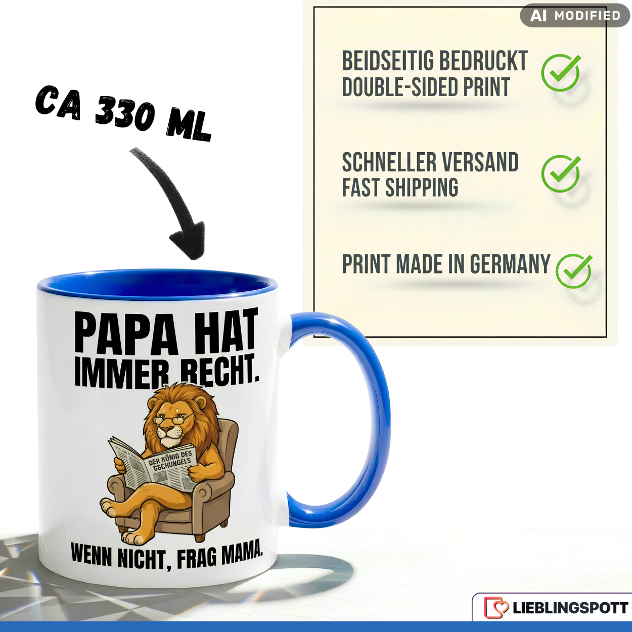 Papa Löwe Tasse Spruch Vatertag Geschenk Oranger Becher 330ml