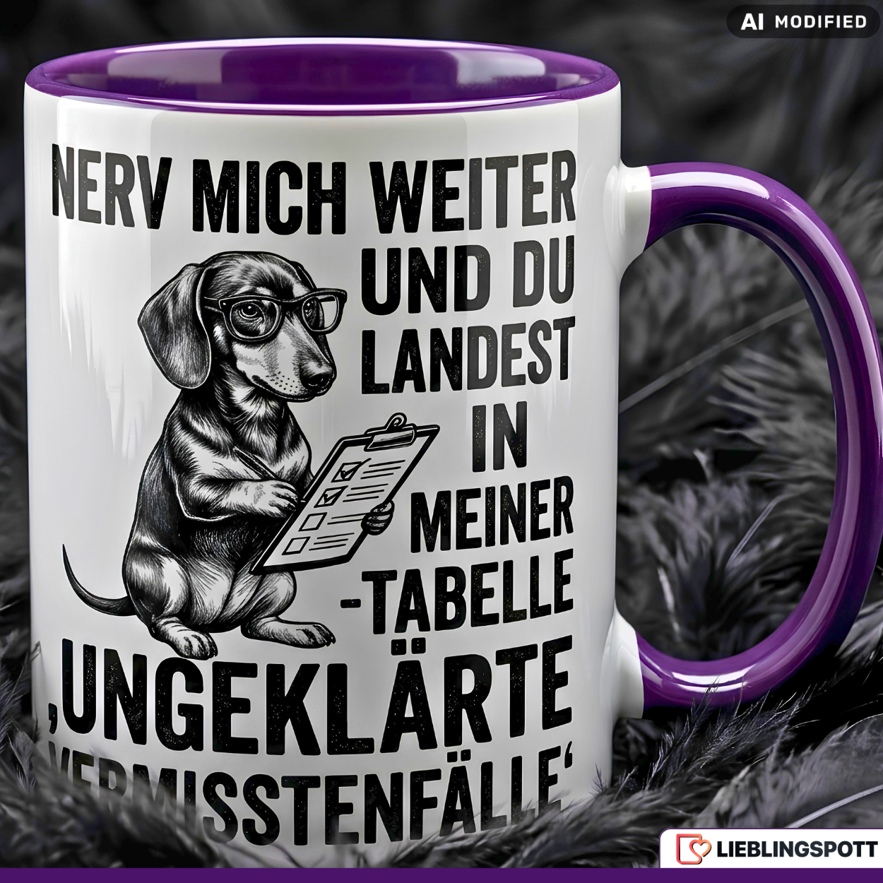Dackel Tasse Spruch Büro Geschenk Kollege Schwarzer Becher 330ml