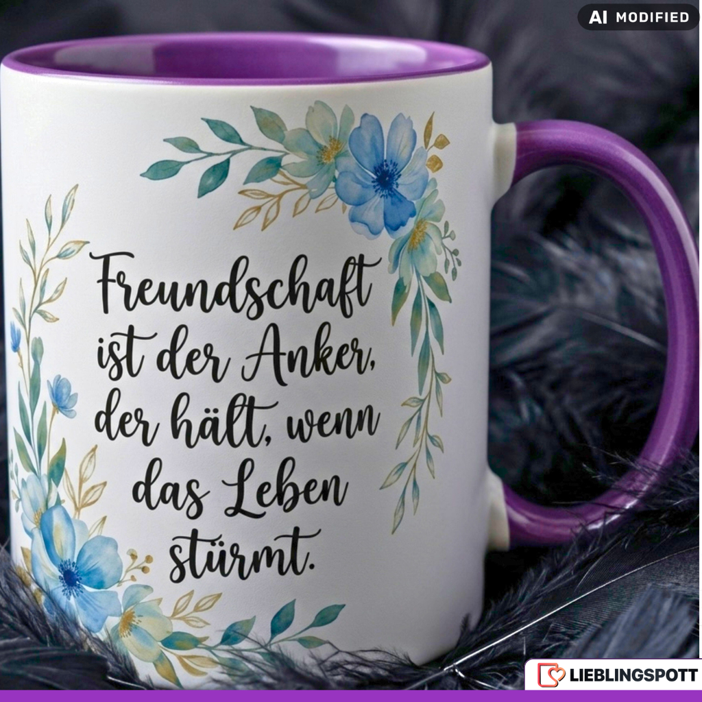 Freundschaft Tasse Spruch Anker Geschenk Freundin Blauer Becher 330ml