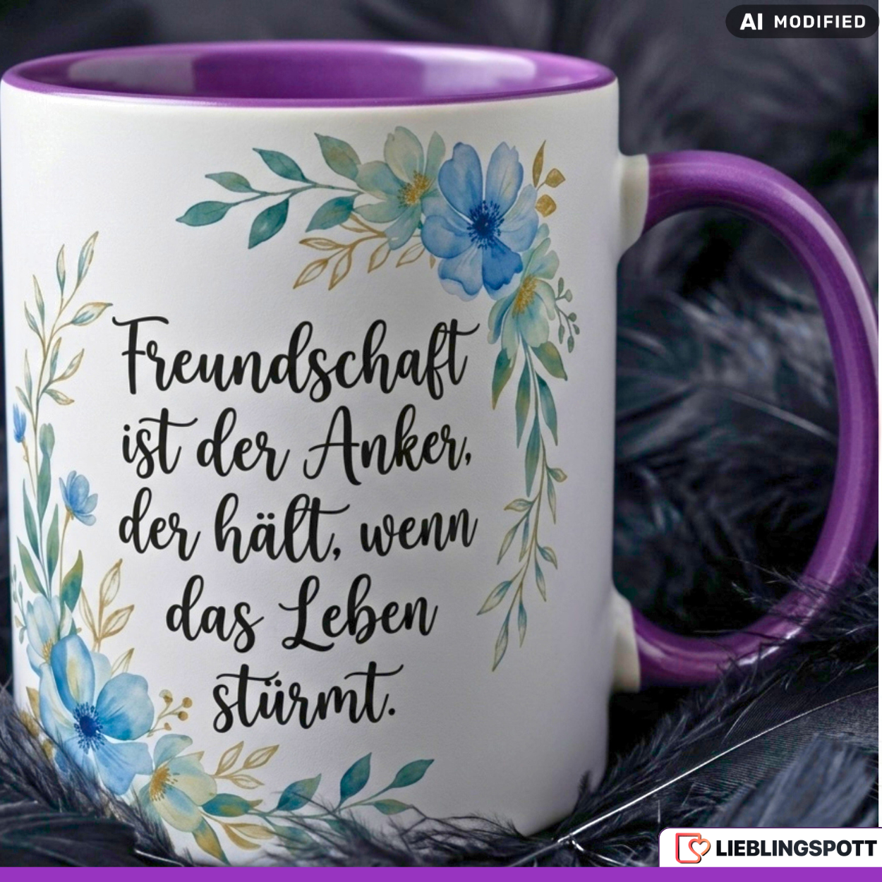 Freundschaft Tasse Spruch Anker Geschenk Freundin Blauer Becher 330ml