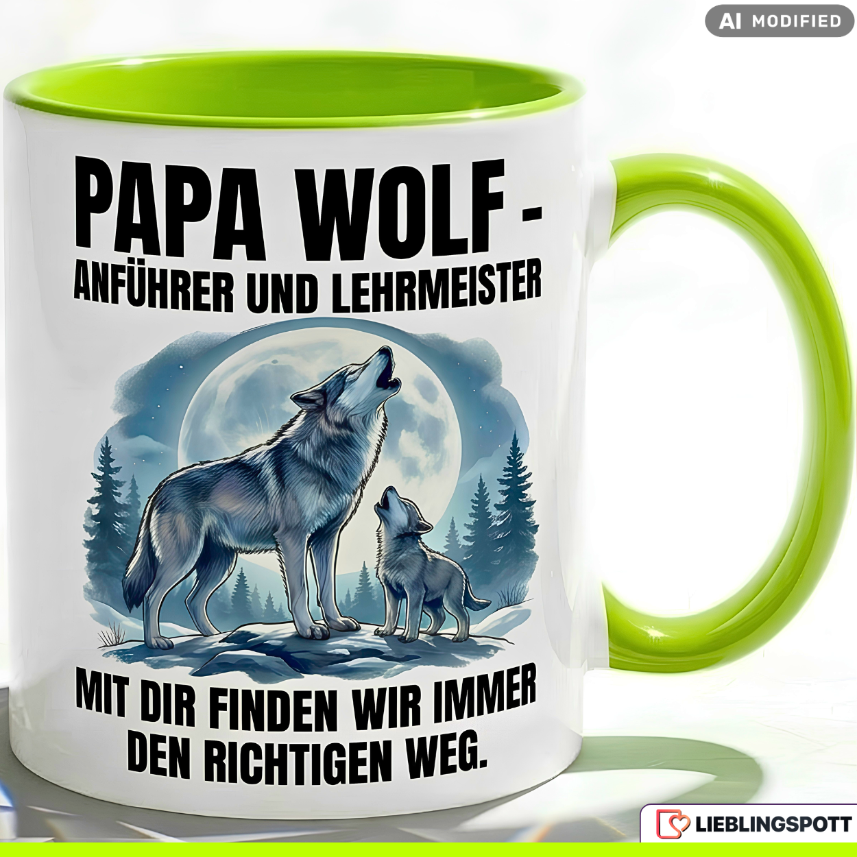 Papa Wolf Mug Saying Father's Day Gift Blue Mug 330ml