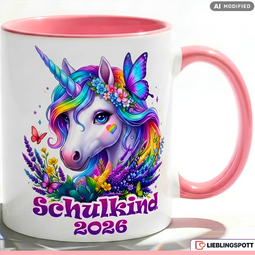 Schulkind Tasse Einhorn Geschenk Einschulung 2026 Lila Becher 330ml