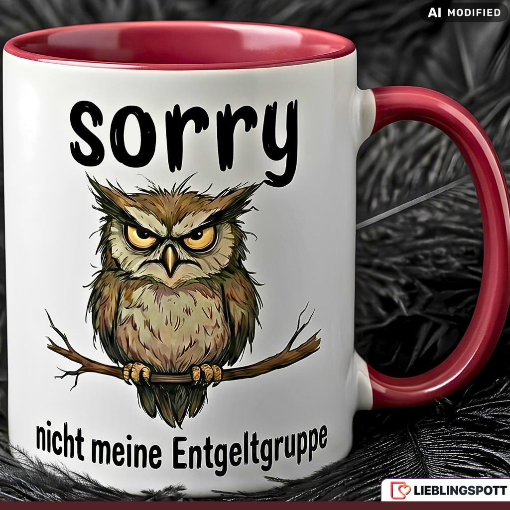 Eule Tasse Spruch Entgeltgruppe Büro Geschenk Lila Becher 330ml