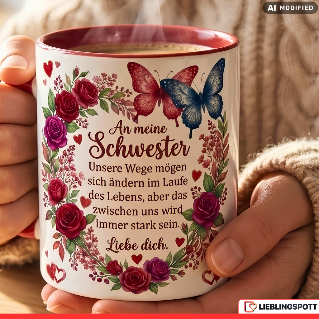 Schwester Tasse Spruch Wege Geschenk Danke Geburtstag Rot Kaffeetasse 330ml